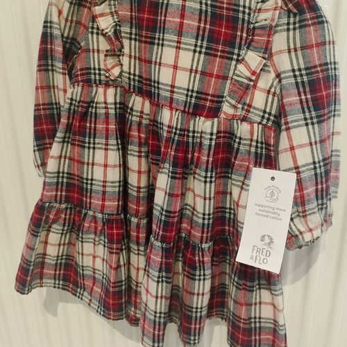 Fred&Flo checked dress 3-6m new with gift tights