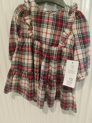 Fred&Flo checked dress 3-6m new with gift tights