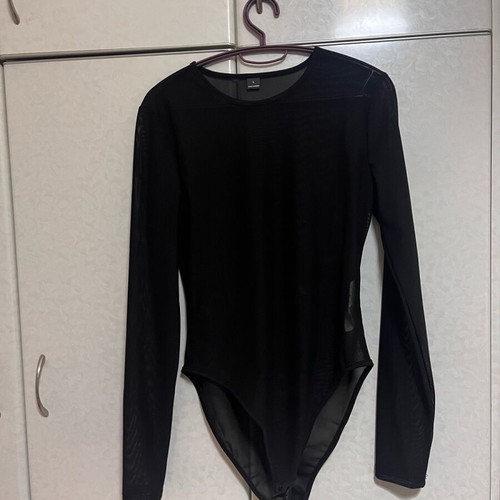 Shein women's sheer bodysuit black new, size Large