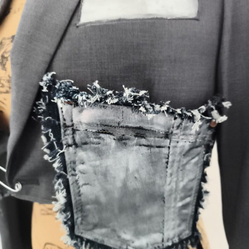 Handmade upcycled cropped blazer with denim details