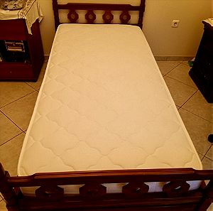 Κρεβάτι ξύλινο μονό με Στρώμα