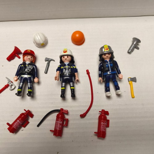 Playmobil firefighters set with 3 figures and fire extinguishers like new
