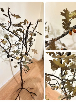 Handmade decorative iron tree used with olives and holders for tealights