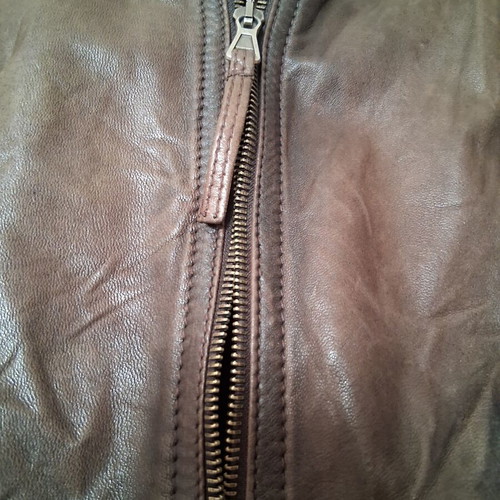 Theory leather jacket brown-olive color with broken zipper