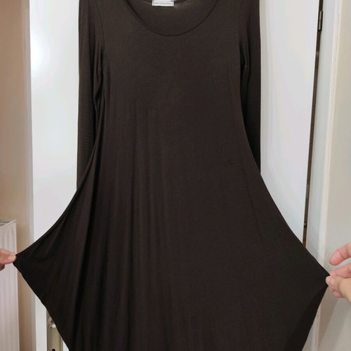 Viscose midi dress used, brown, long-sleeve, size L