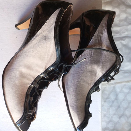 Vintage satin ankle boots like new, gray and silver, heel 6 cm