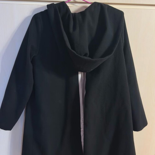 Madame Shou Shou coat used, size S, black with pink striped lining and lace