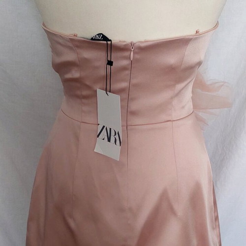 zara pink strapless dress ZARA NWT WOMAN SS24 RUCHED STRAPLESS DRESS PASTEL PINK | 2421/262 SIZE S, M