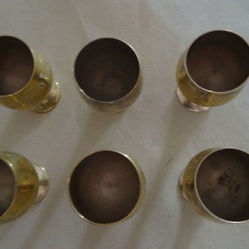Liqueur glasses vintage silver plated set of 6 used