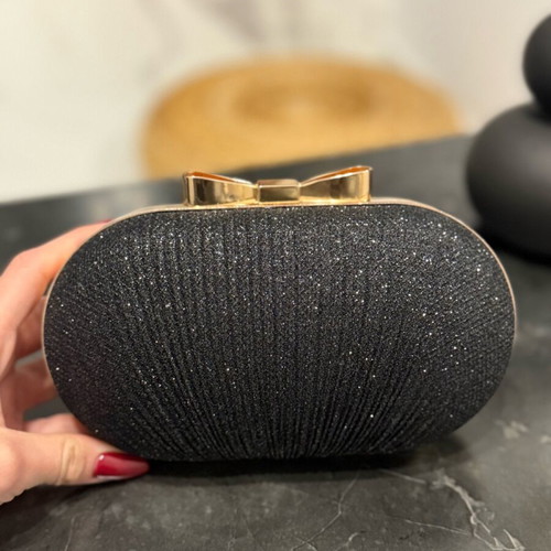 Evening bag black with glitter and removable chain new