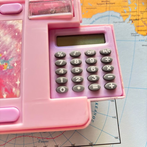 School pencil case with calculator and sharpener