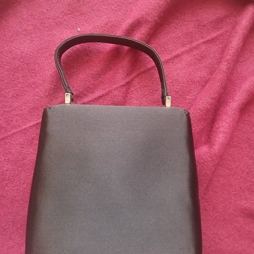 Salvatore Ferragamo evening bag like new, black satin with silver clasp