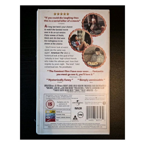 American Pie Unseen VHS tape used, collector's edition