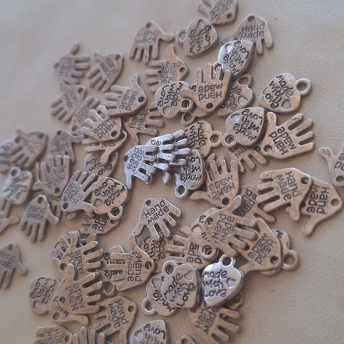 Hand and heart charms, pack of 79, handmade
