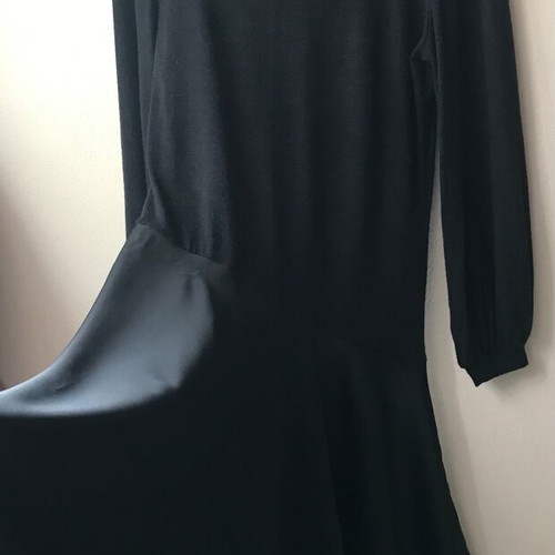 Zara black midi dress with balloon sleeve and satin hem like new