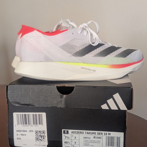 Adidas Adizero Takumi Sen 10 running shoes, white black lucid red