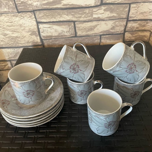 Greek coffee serving set 6 pieces blue with silver like new