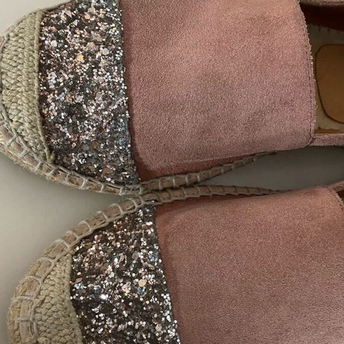 Doca espadrilles size 40 like new, real leather and suede, dusty pink with glitter