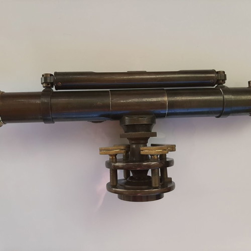 English antique theodolite used with authentic oak wood box