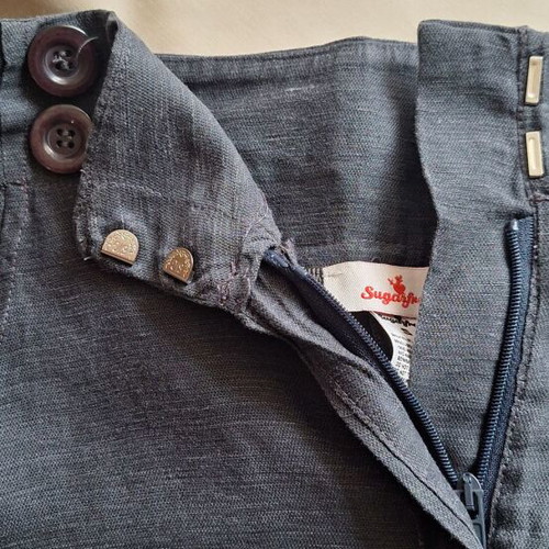 SugarFree Small High Waisted Linen Lyocell Shorts Blue Anthracite