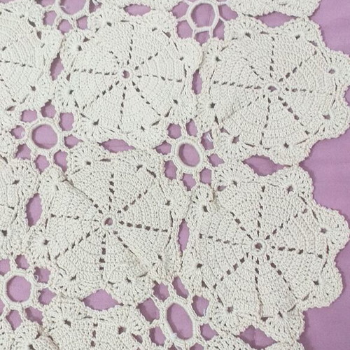 Handmade crocheted table linen used, beige 65×76 cm