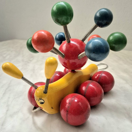 Vintage Wooden Kouvalias Pull Toy used, made in Greece