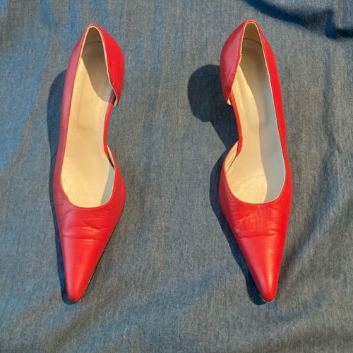 Red leather pumps no 41 slightly used, 6 cm heel