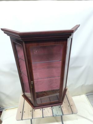 Vintage wall display cabinet with glass door and shelves like new
