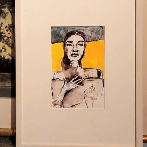 Marina Krontira Maria Callas Pastel and Ink Drawing on Paper new