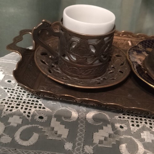 Traditional Ottoman Style Coffee Serving Set used, copper