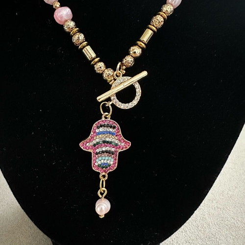 Handmade necklace with pink pearls and gold hematite new
