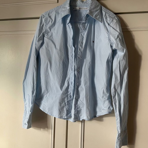 TOMMY HILFIGER, No 6, (XS), women's shirt, classic, sky blue color.