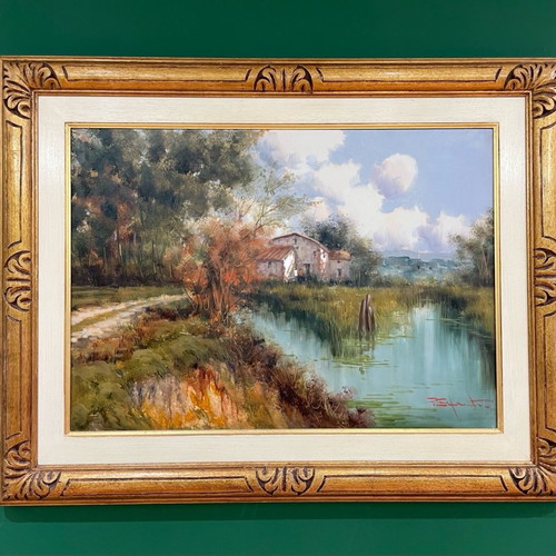 Pasquale Esposito oil painting in handmade gold carved frame