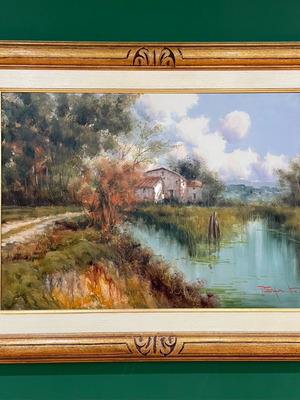 Pasquale Esposito oil painting in handmade gold carved frame