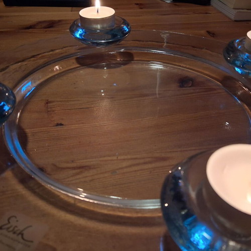 Glass plate with candle holders Eisch Germany like new