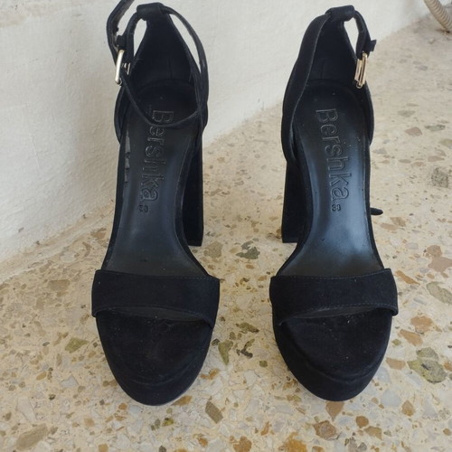 Bershka suede sandals size 38, used, black, 12.5 cm heel