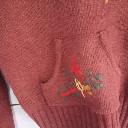 Attrattivo wool women's sweater Small used, multicolor with hood and fabric bag