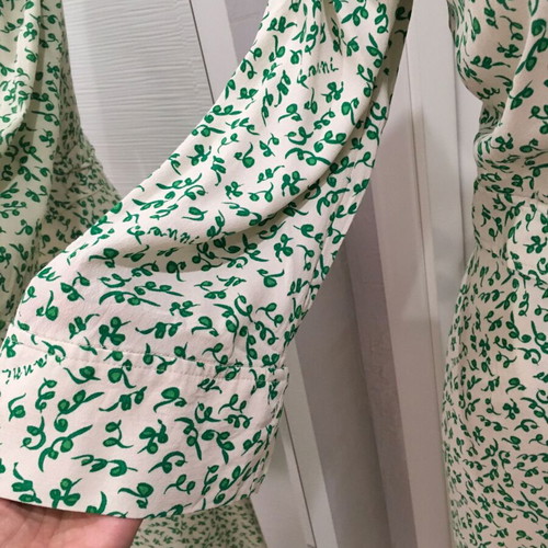 GANNI Printed Crepe Wrap Dress like new, green leaf pattern