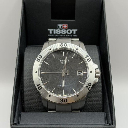 Tissot V8 Swissmatic men's wristwatch, black and silver
