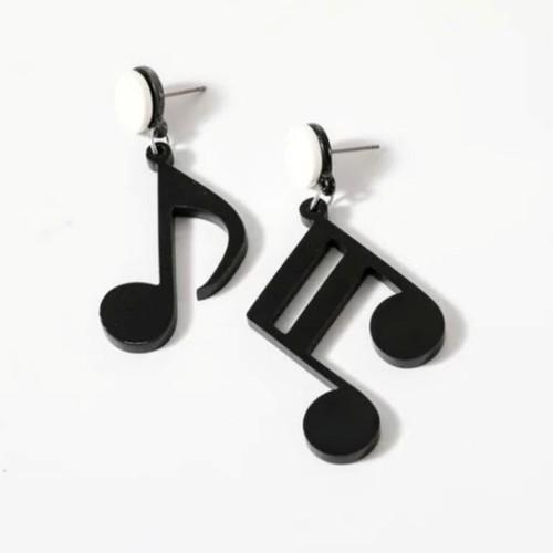 Note Earrings new, black and white dangle acrylic resin
