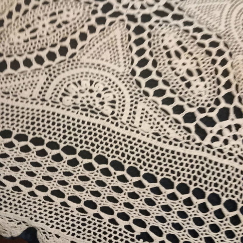 Knitted handmade blanket used, white thin decorative