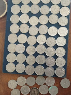 5drx Aristotle coins used, set of 60 from 1976-1990