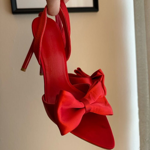 Bow sandals new, red satin size 37
