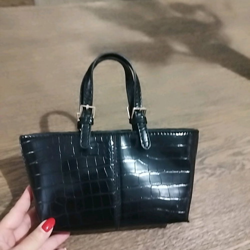 Small black handheld bag with croco texture like new