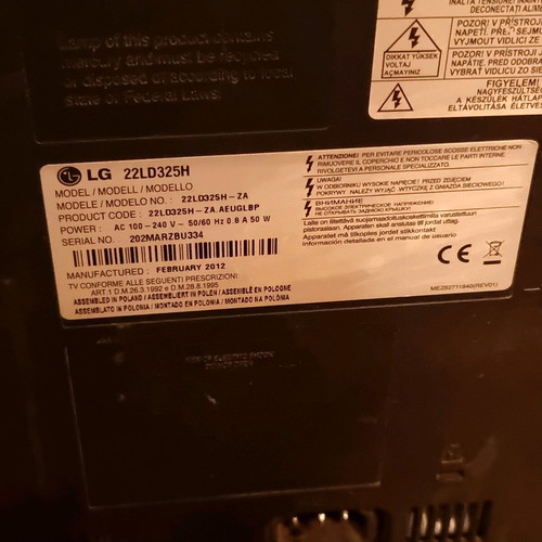 LG 22-inch 720p TV used (22LD325H) without stand