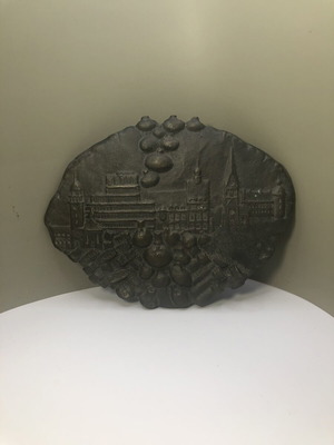 German large bronze plaque used, 16 cm x 12 cm