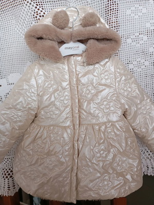 Mayoral baby girl winter jacket with eco fur hood and bear ears, 12-18 months