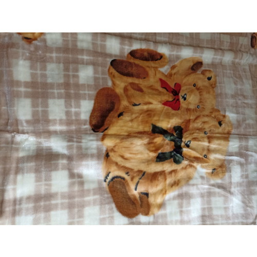 Velveteen half-double blanket with bear family design, new