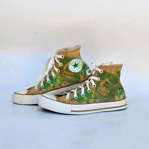 Converse All Star High Top Canvas Sneakers used, floral skull design, size 38