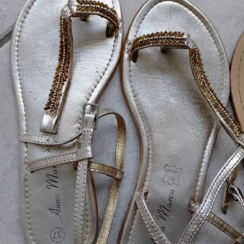 Leather sandals used, set of 2, size 37, beige and silver